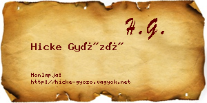 Hicke Győző névjegykártya